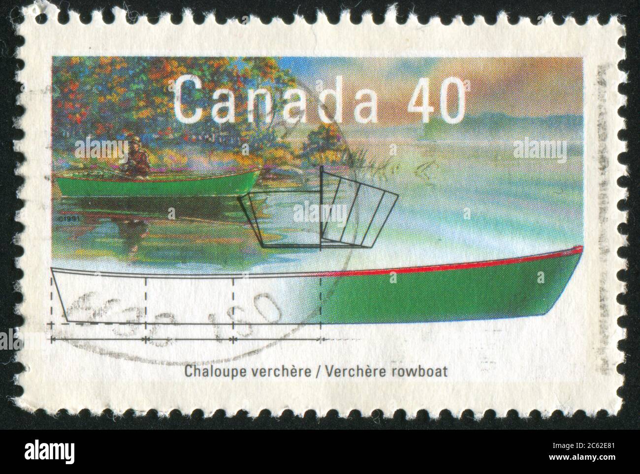 KANADA - UM 1991: Stempel gedruckt von Kanada, zeigt Boot, um 1991 Stockfoto