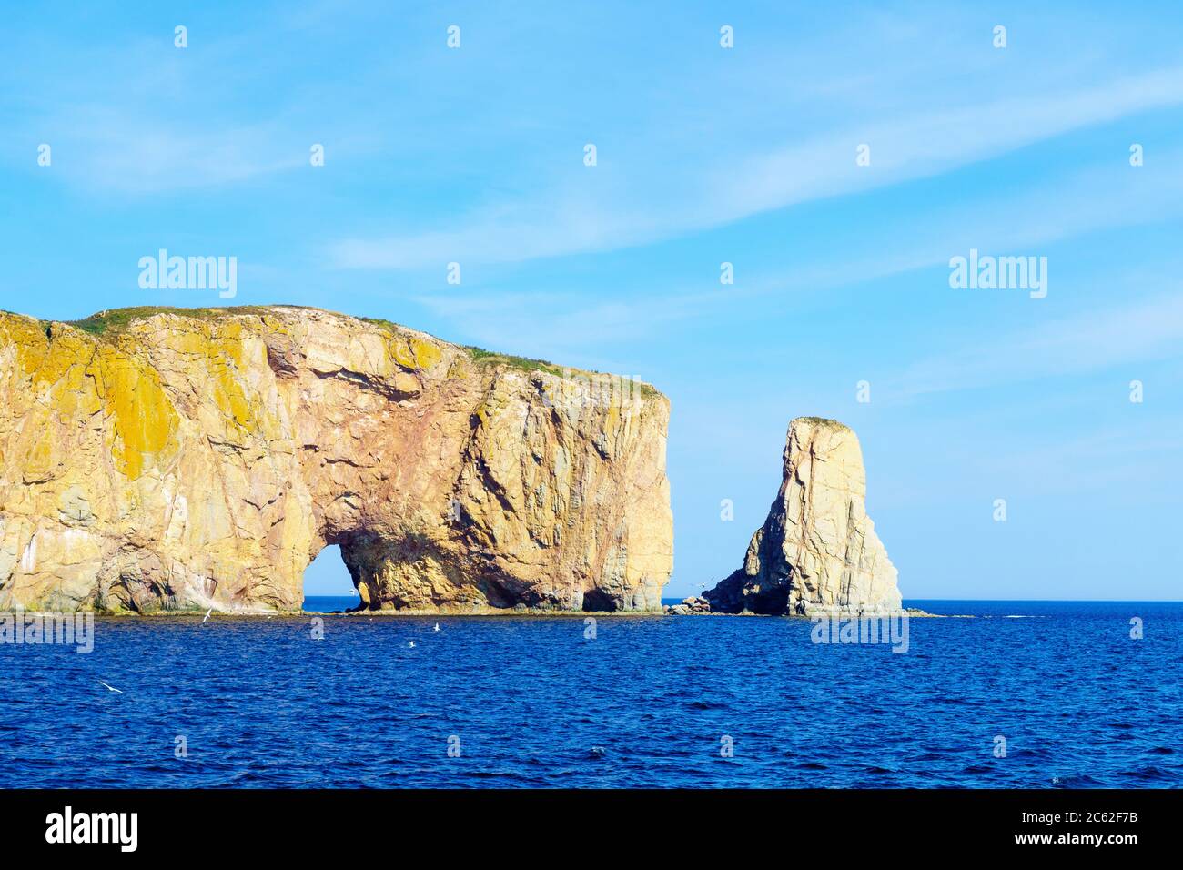 Ansicht des Perce rock, an der Spitze der Halbinsel Gaspé, Quebec, Kanada Stockfoto