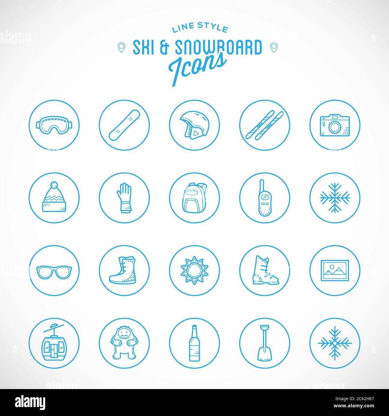 Line Style Vektor Ski Resort Urlaub Icon Set Stock Vektor