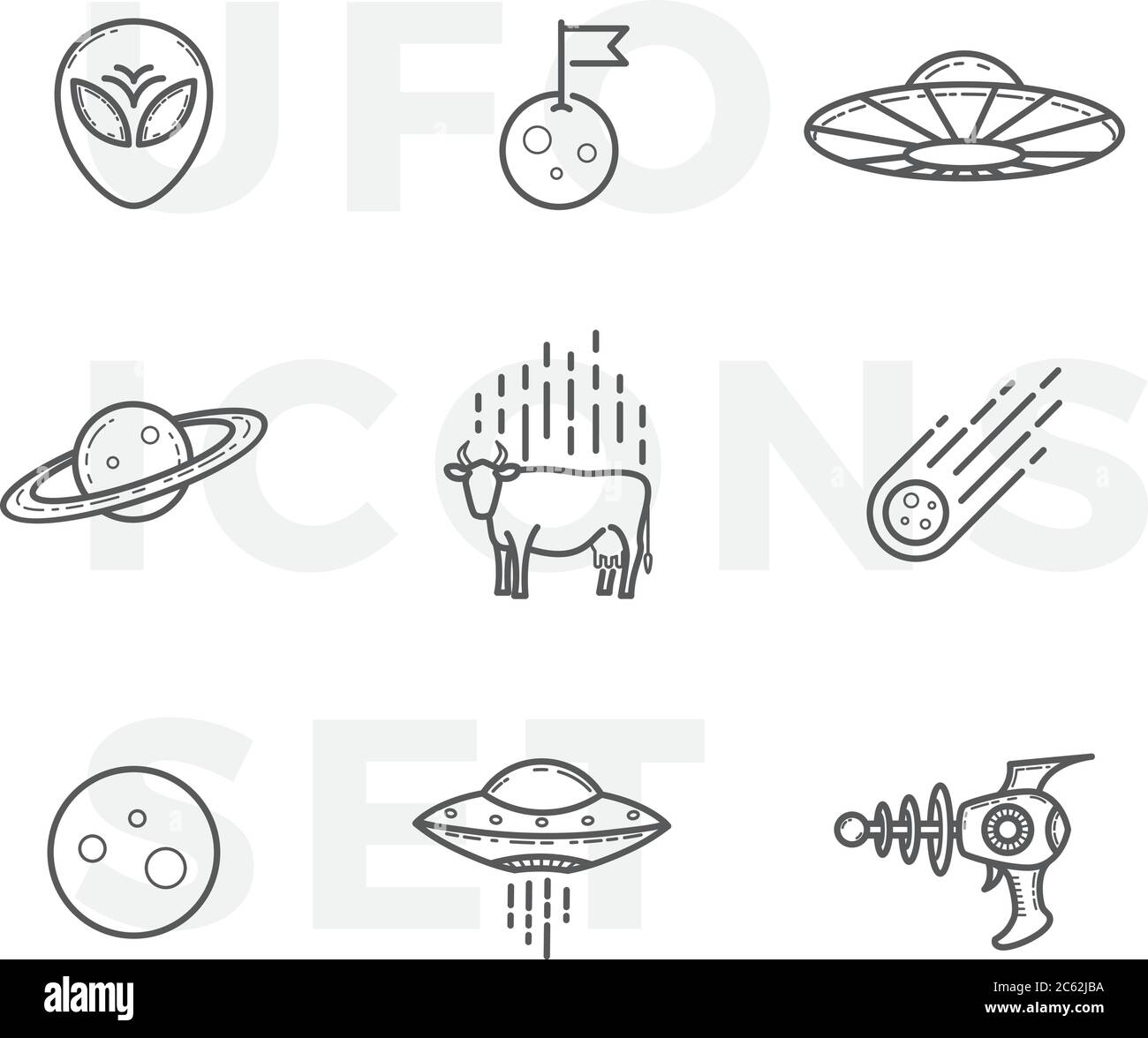 Umriss Stil Abstract Vektor UFO oder Alien Symbole gesetzt. Premium ...
