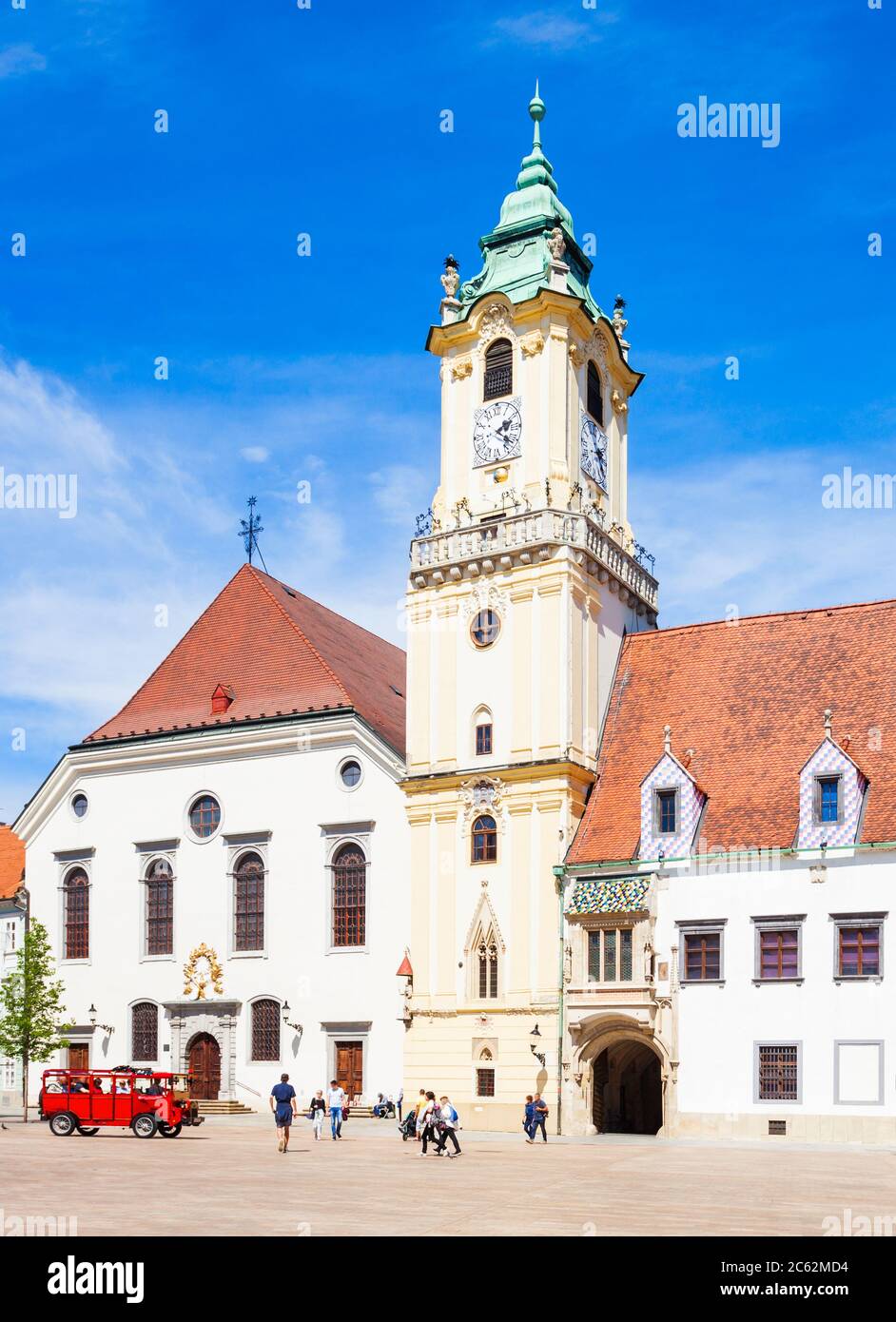 Das Alte Rathaus von Bratislava ist ein Gebäudekomplex in der Altstadt von Bratislava, Slowakei. Das Alte Rathaus ist das älteste Rathaus der Slowakei. Stockfoto