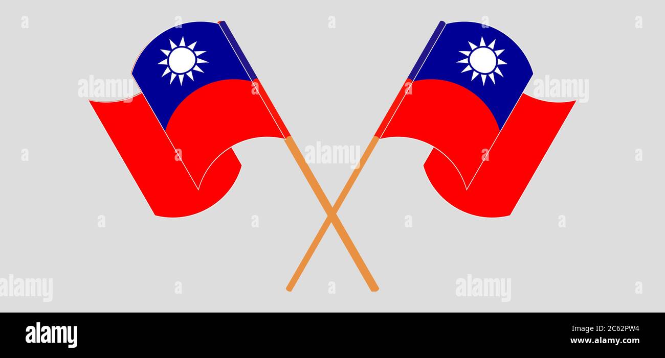 Gekreuzte und winkende Fahnen Taiwans. Vektorgrafik Stock Vektor