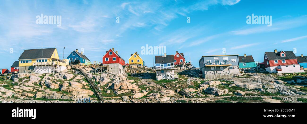 Grönlandansicht von Ilulissat City und eisfjord. Touristisches Ziel in der actic Stockfoto