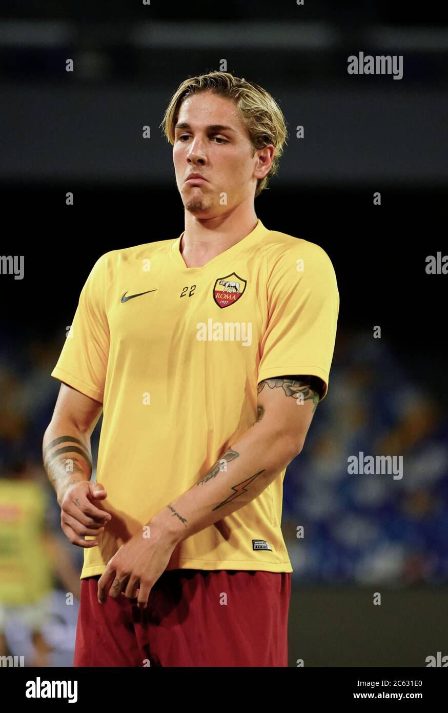 Nicolò Zaniolo von Roma Training vor Spiel Serie A Tim zwischen SSC Napoli und AS Roma am 05 2020. Juli in Neapel (Italien) im San Paolo Stadion Foto L Stockfoto