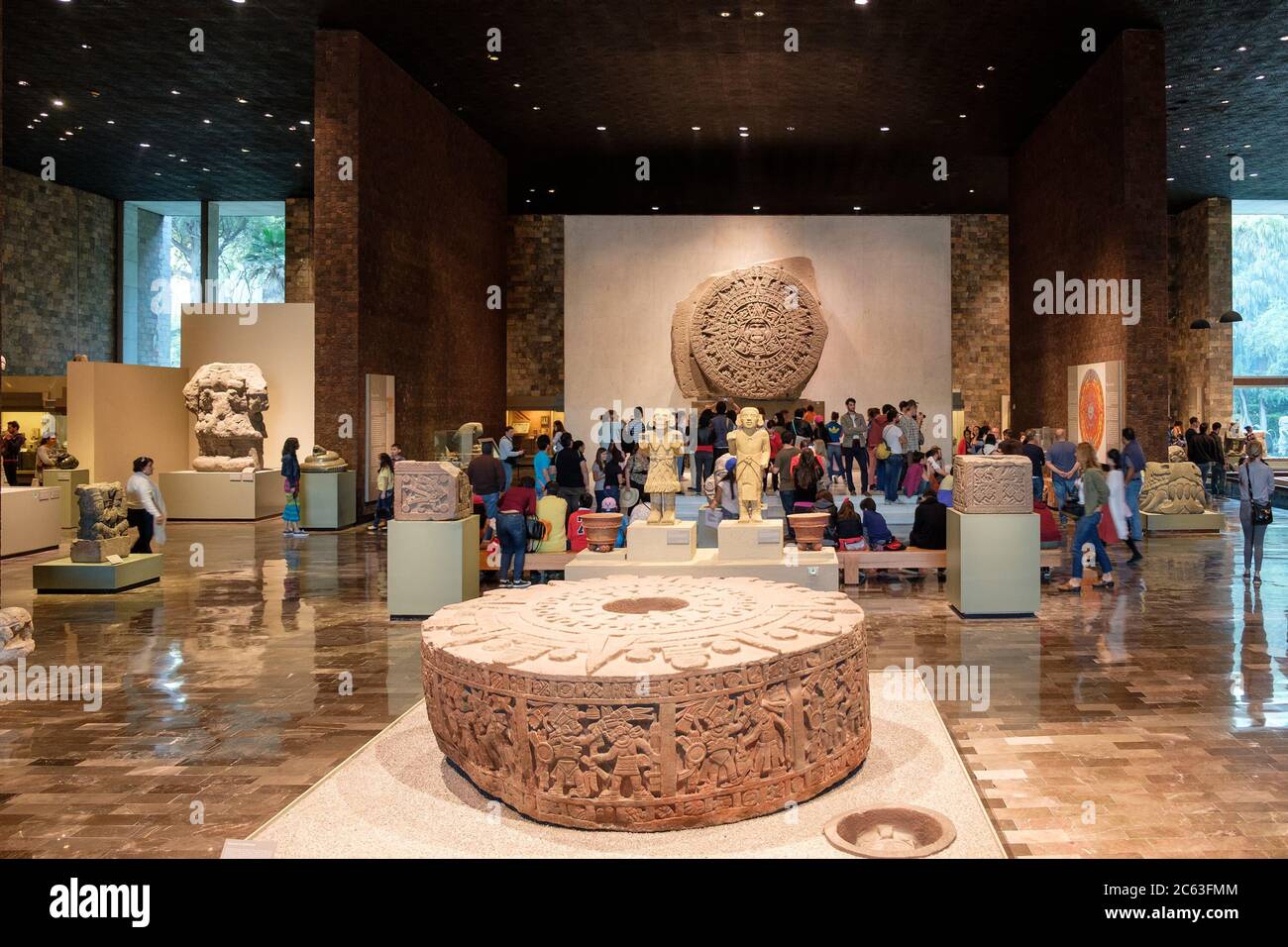 Der Azteken Kalender oder Stein der Sonne am Nationalmuseum für Anthropologie in Mexiko-Stadt Stockfoto