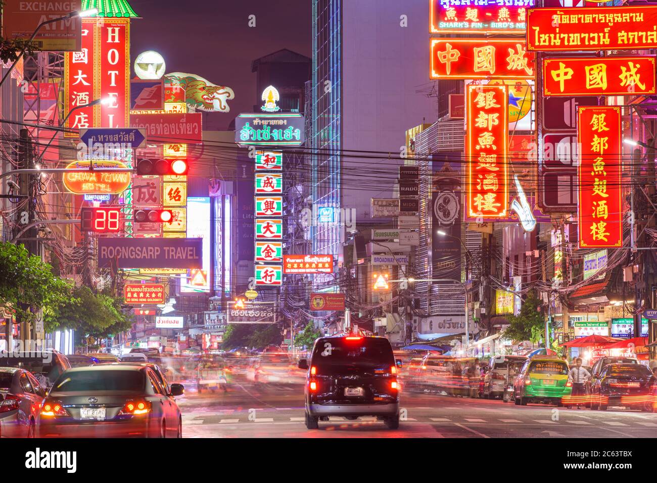 Bangkok, Thailand Chinatown Stadtbild bei Nacht Stockfoto