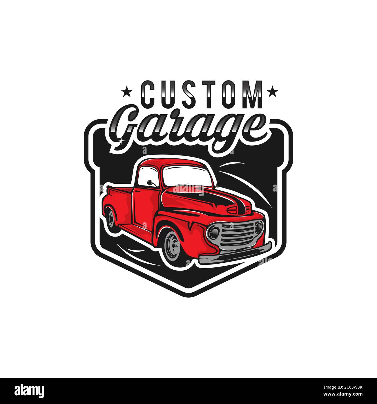 Retro Auto Reparatur Garage Schild mit Retro-Stil LKW. Individuelle Restaurierung Shop.EPS 10 Stock Vektor