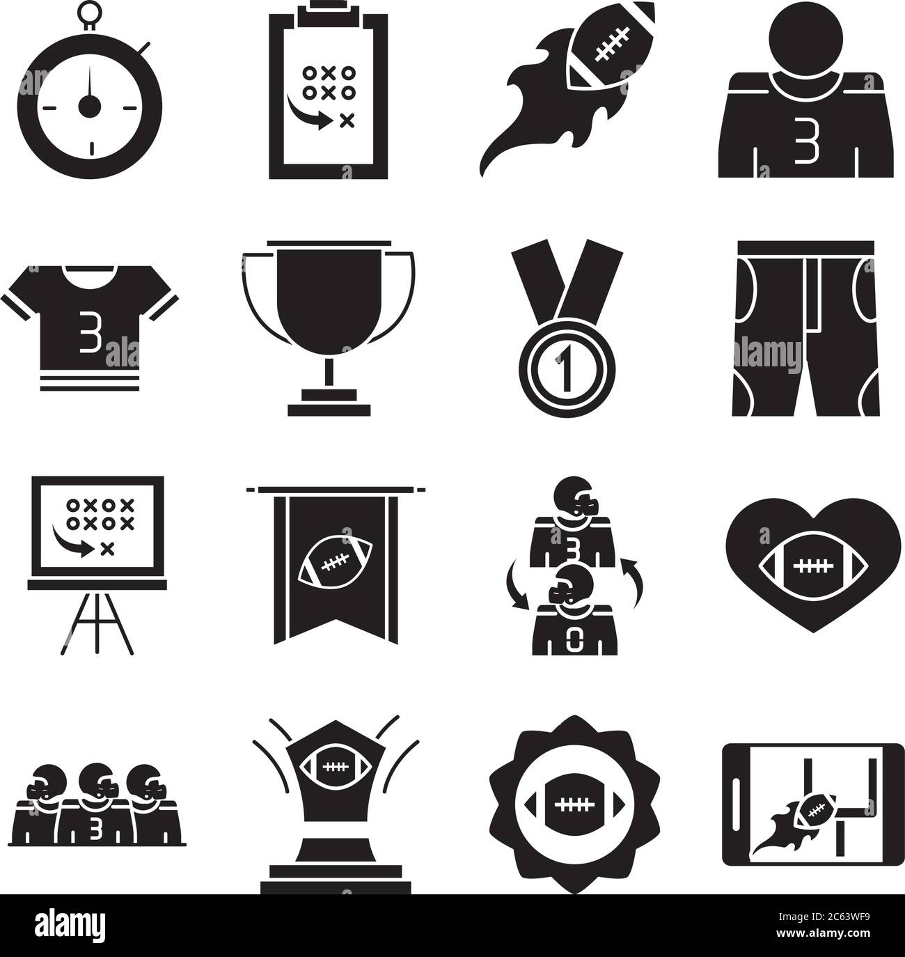 american Football Spiel Sport Profi-und Freizeit-Symbole setzen Silhouette Design Symbol Vektor Illustration Stock Vektor