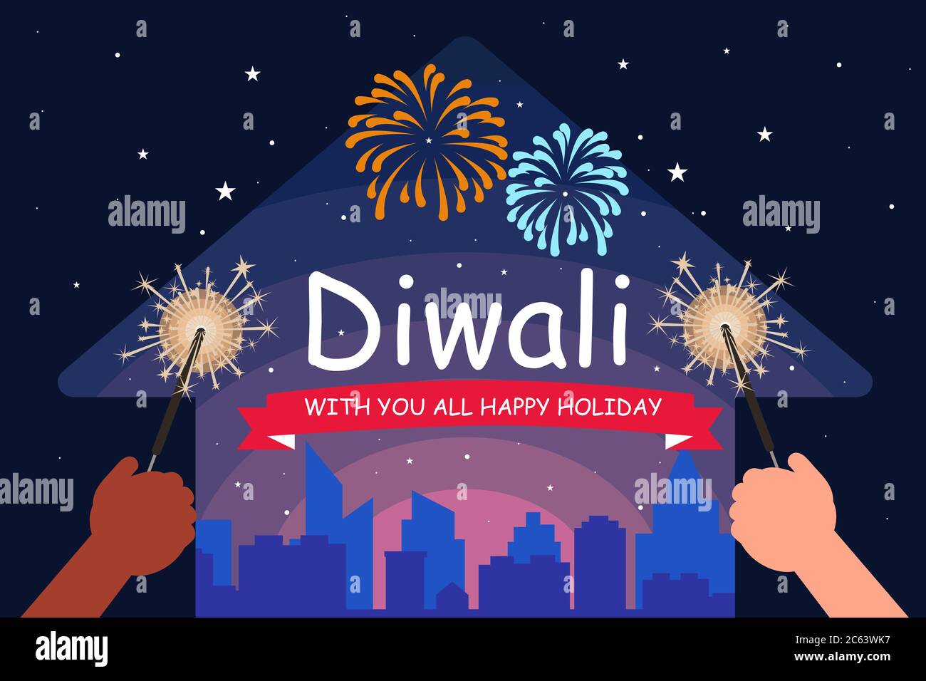 Illustration der Stadt Nacht Indische Menschen feiern auf Happy Diwali Hindu Feiertag Hintergrund für Licht Festival von India.Human Aufenthalt zu Hause.Dekorieren Stock Vektor