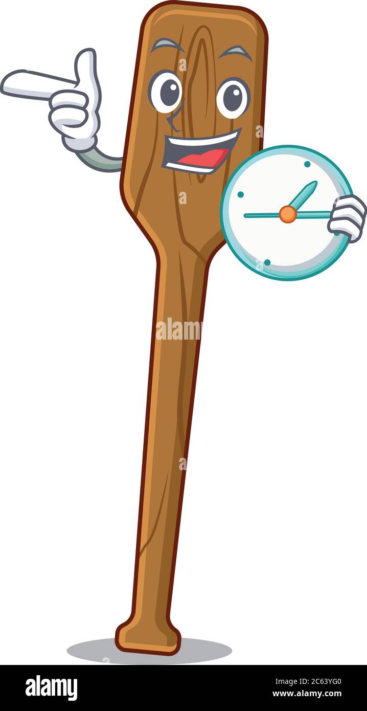 Maskottchen Design Stil von Rudern stehen mit halten eine Uhr Stock Vektor Maskottchen Design Stil von Rudern stehen mit halten eine Uhr Stock Vektor