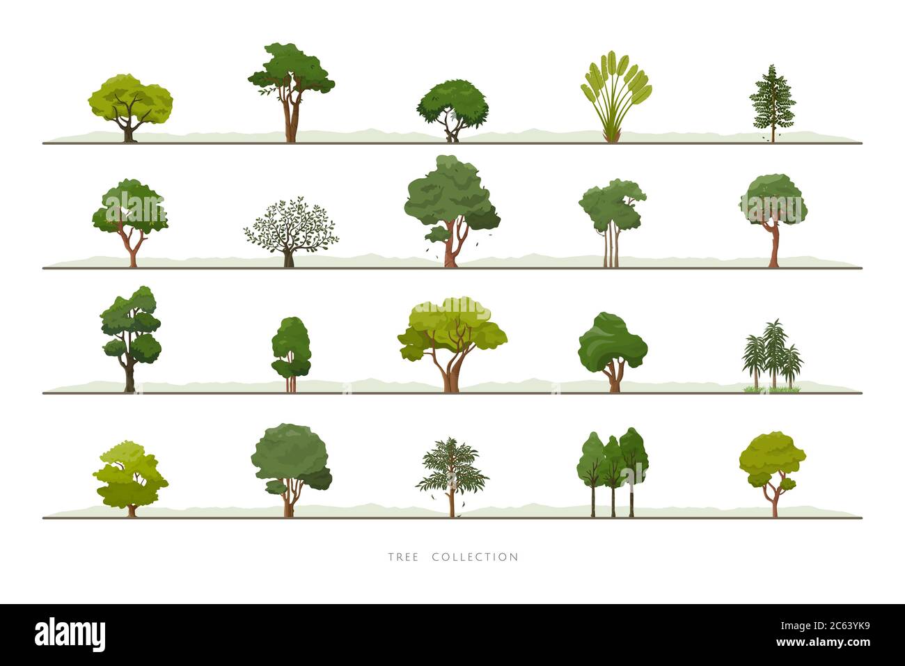 Sammlung von verschiedenen grünen Baum Vektor-Symbol auf weißem Hintergrund gesetzt Stock Vektor