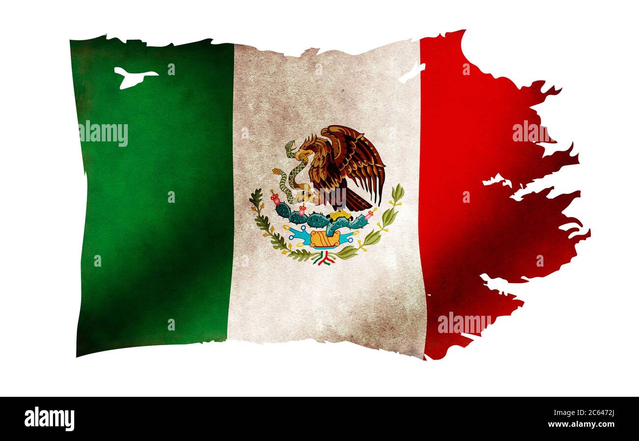 Abbildung der schmutzigen und zerrissenen Landesflagge / Mexiko Stockfoto