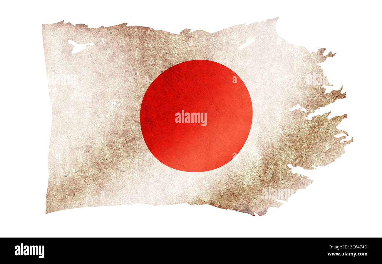Abbildung der schmutzigen und zerrissenen Landesflagge / Japan Stockfoto