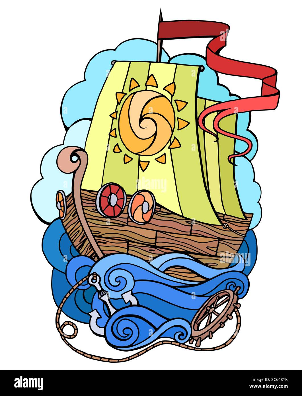 Vektor abstrakt Doodle Illustration eines Seeschiffs. Print Element T-Shirts, Postkarten Ihrer Kreativität Stock Vektor