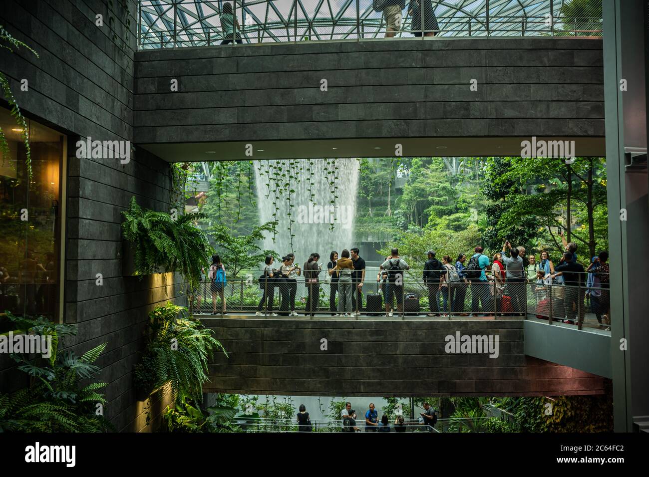 „Rain Vortex“ ist der höchste Indoor-Wasserfall der Welt und befindet sich im Jewel Changi Airport Stockfoto