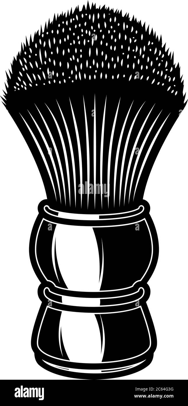 Illustration der Rasierpinsel im Gravurstil. Design-Element für Logo, Emblem, Schild, Plakat, Karte, Banner. Vektorgrafik Stock Vektor
