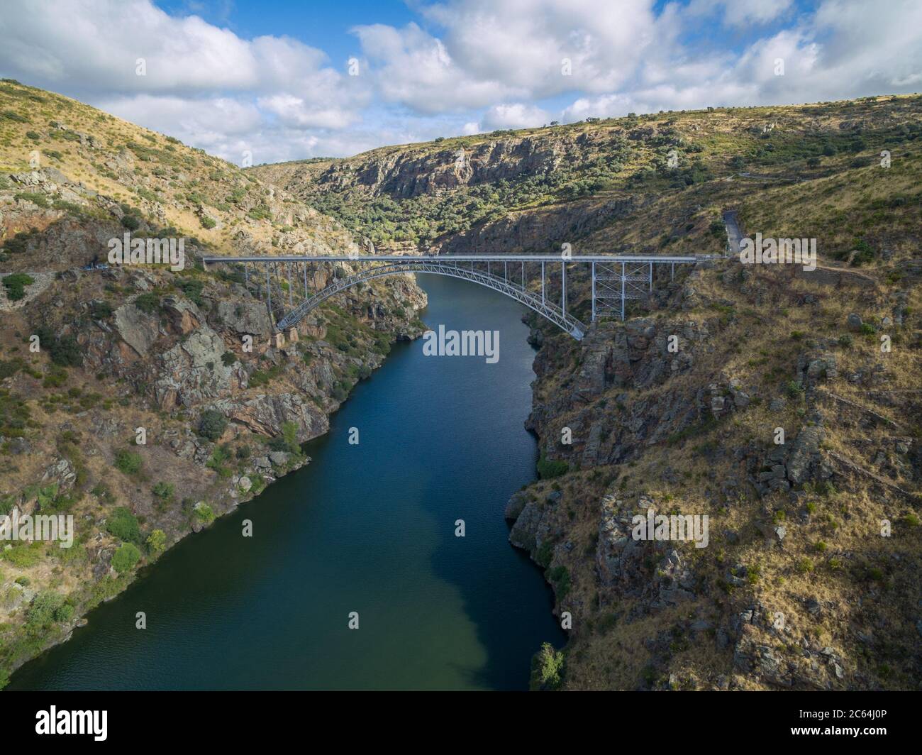 Luftaufnahme des Requejo eiserne Brücke, Kastilien und Leon, Spanien Stockfoto