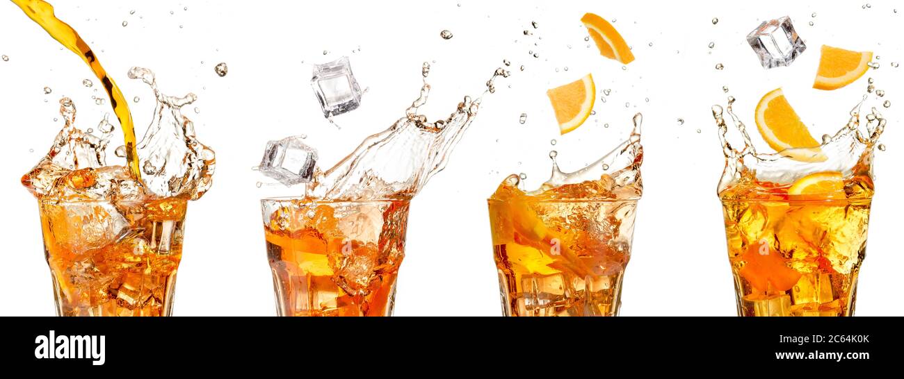 Cocktailkollektion in einer Reihe auf Weiß isoliert Stockfoto
