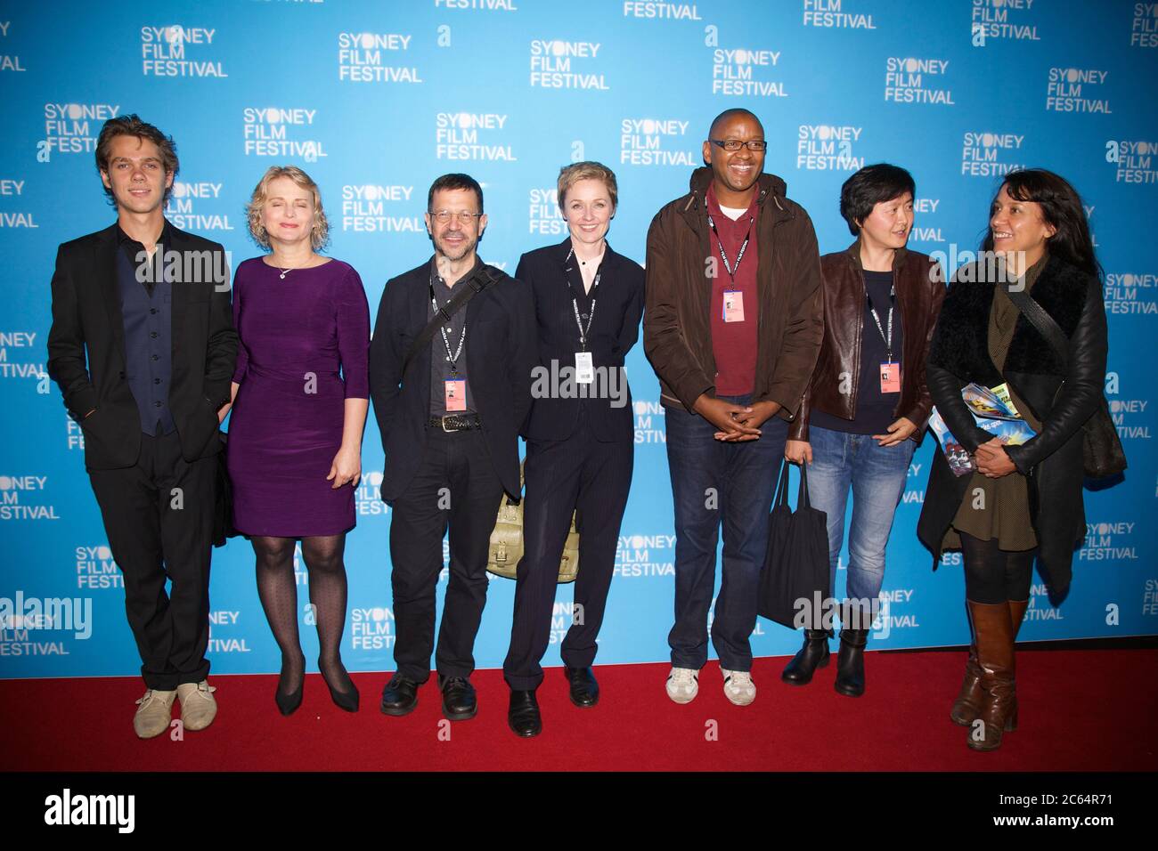 L-R: Schauspieler Ellar Coltrane, Produzent Cathleen Sutherland mit Sydney Film Festival Jurymitglieder: Shelly Kraicer, Racheal Blake, Khalo Matabane, Oh Jung Stockfoto