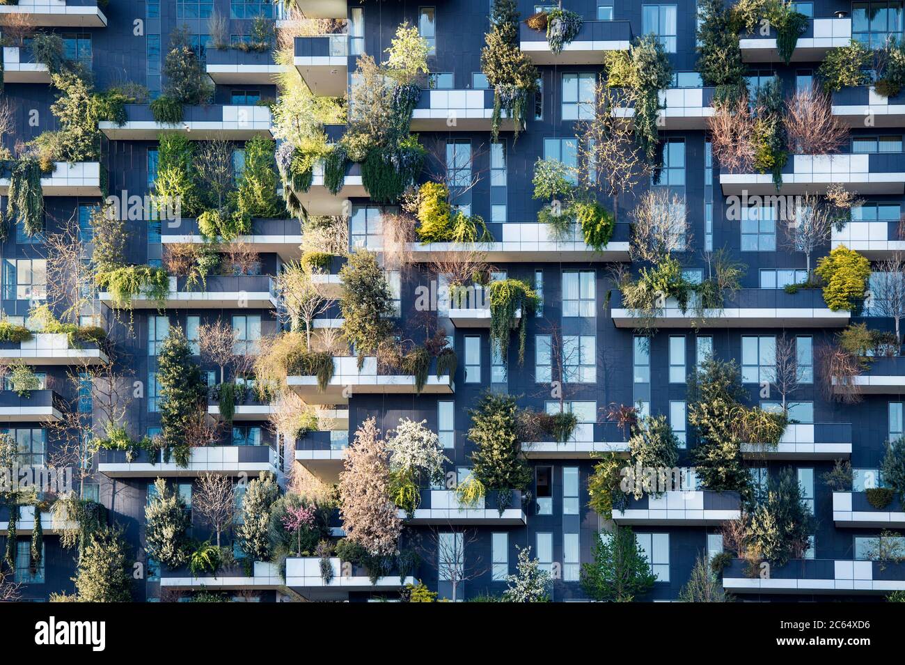 Italien, Lombardei, Mailand, Detail von Bosco Verticale Wohngebäude Stockfoto