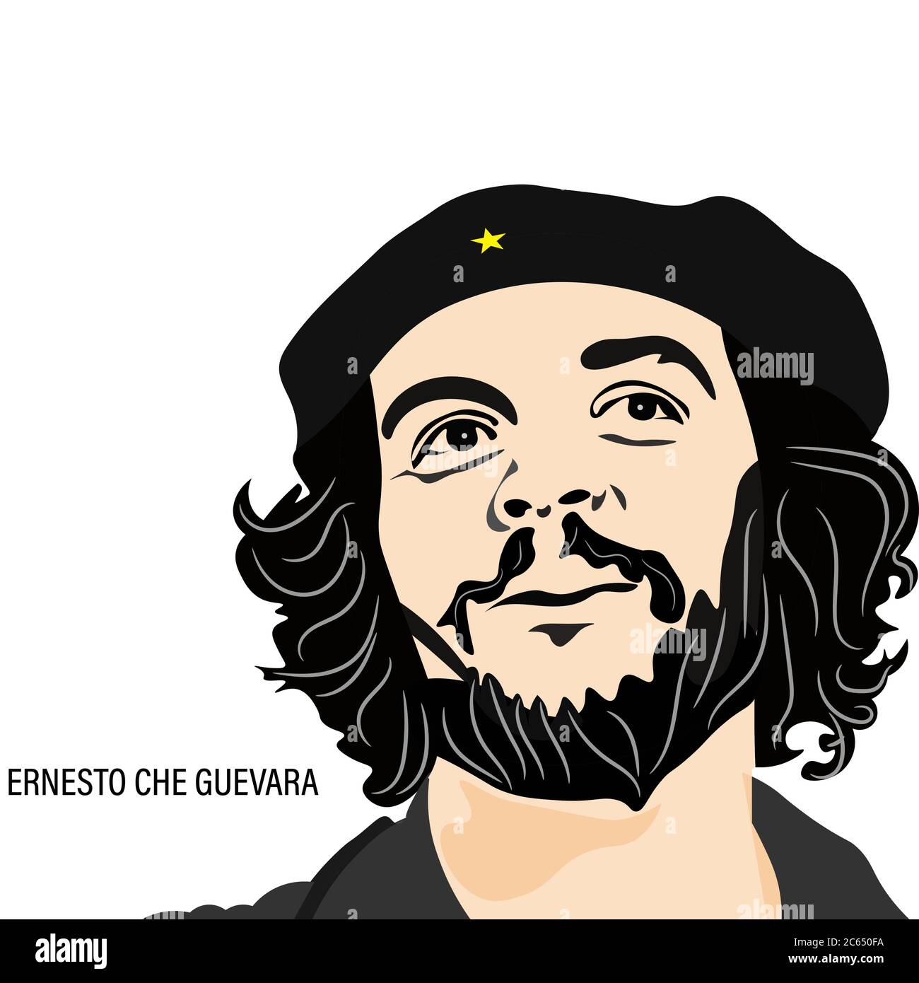 Ernesto Che Guevara ein argentinischer marxistischer Revolutionär in seiner traditionellen Haltung, EINE Hauptfigur der kubanischen Revolution. Stock Vektor