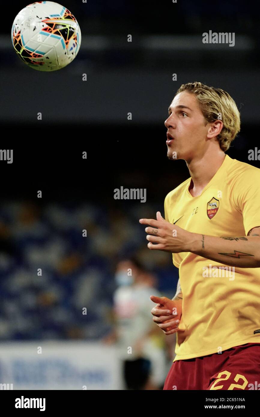 Neapel, Italien. Juli 2020. NicolÃÂ² Zaniolo von Roma Training vor Spiel Serie A Tim zwischen SSC Napoli und AS Roma am 05 2020. Juli in Neapel (Italien) im San Paolo Stadion Foto LPS/MARCO IORIO/LM Credit: Marco Iorio/LPS/ZUMA Wire/Alamy Live News Stockfoto