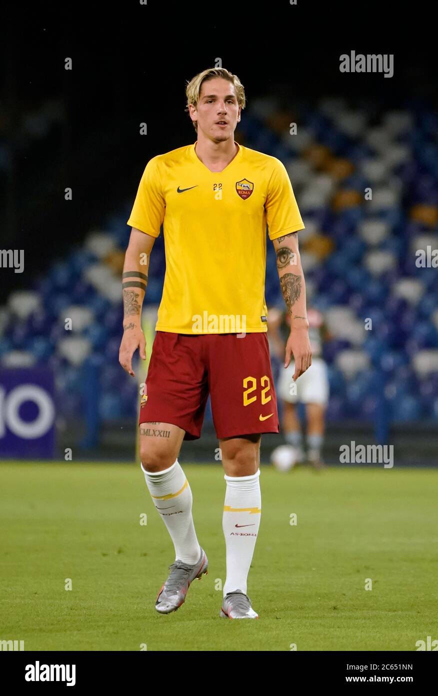 Neapel, Italien. Juli 2020. NicolÃÂ² Zaniolo von Roma Training vor Spiel Serie A Tim zwischen SSC Napoli und AS Roma am 05 2020. Juli in Neapel (Italien) im San Paolo Stadion Foto LPS/MARCO IORIO/LM Credit: Marco Iorio/LPS/ZUMA Wire/Alamy Live News Stockfoto