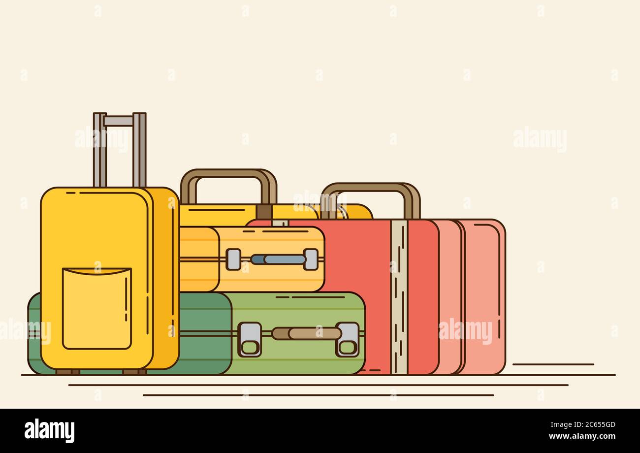 Gepäck, Gepäck, Koffer im Hintergrund. Vektorgrafik mit flachem Stil. Stock Vektor