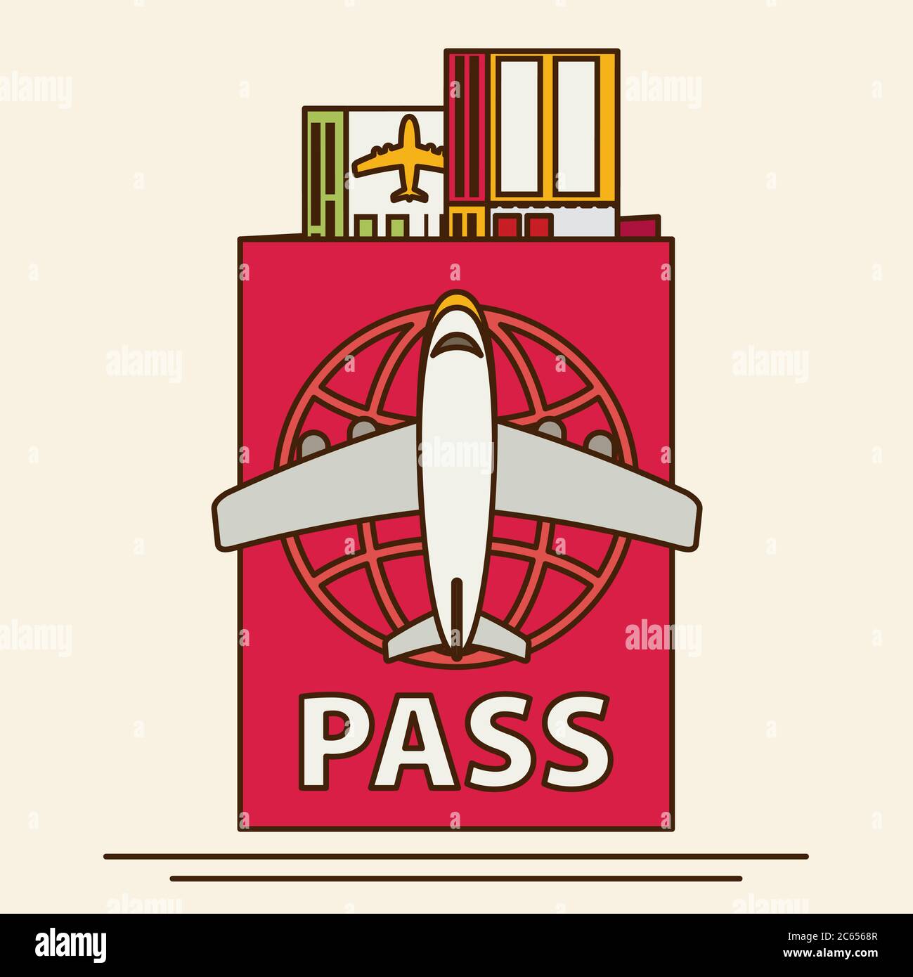 Vector modernes flaches Design Web-Symbol auf Flugtickets und Reisen mit Jet-Airliner fliegen Stock Vektor