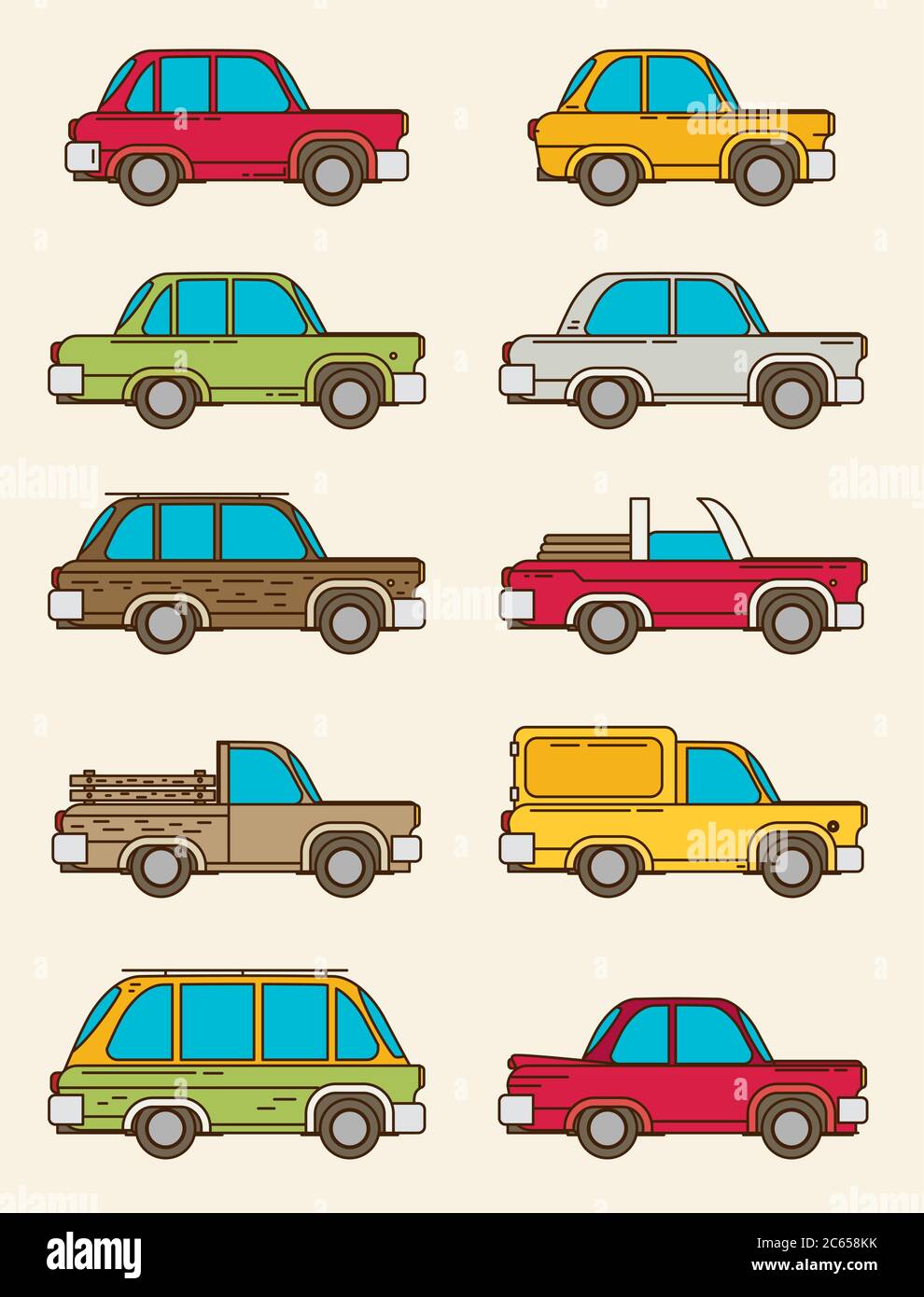 Set von Oldtimern, Vektor-Flat-Stil Stock Vektor