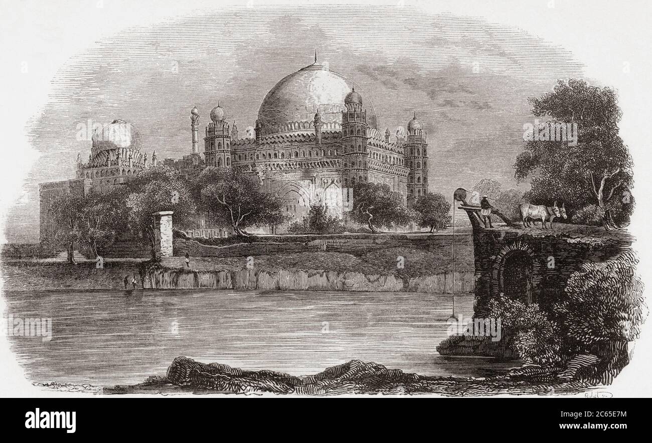Gol Gumbaz in Vijayapura, ehemals Bijapur, Karnataka, Indien, hier im 19. Jahrhundert gesehen. Das Mausoleum von König Muhammad Adil Schah. Aus Monuments de Tous les Peuples, veröffentlicht 1843. Stockfoto