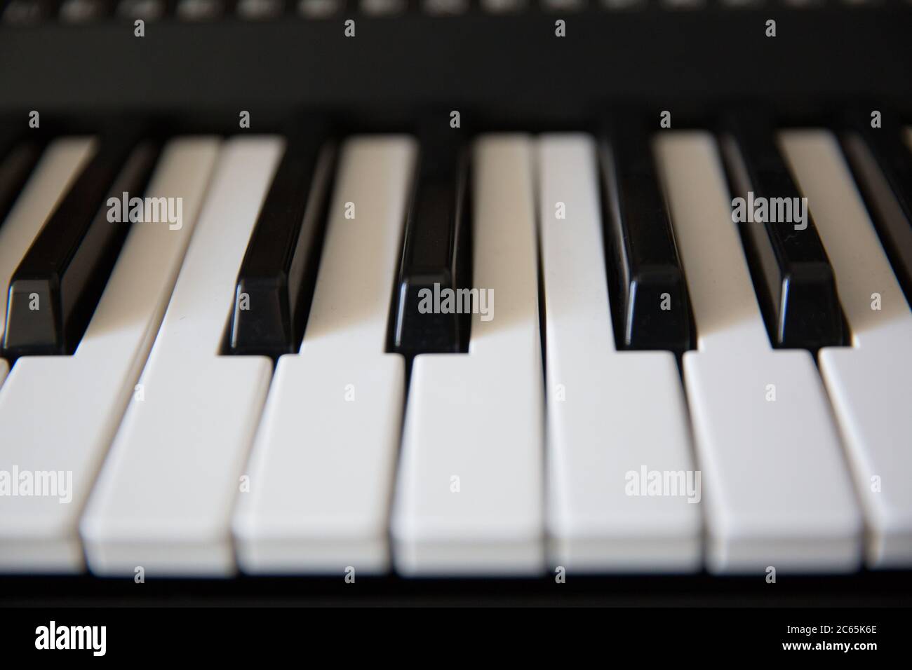 Schwarz-weiße Tasten Nahaufnahme, Klavier, Tastatur, Akkordeon Stockfoto