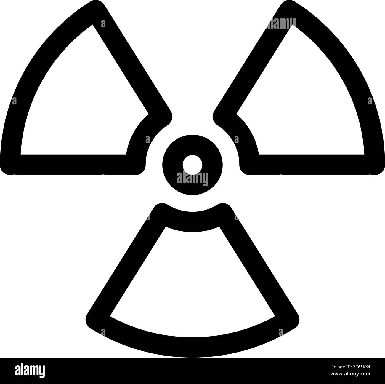Schild für radioaktives Material. Symbol für Strahlenalarm, Gefahr oder Risiko. Einfache flache Vektorgrafik in Schwarz und Weiß. Stock Vektor