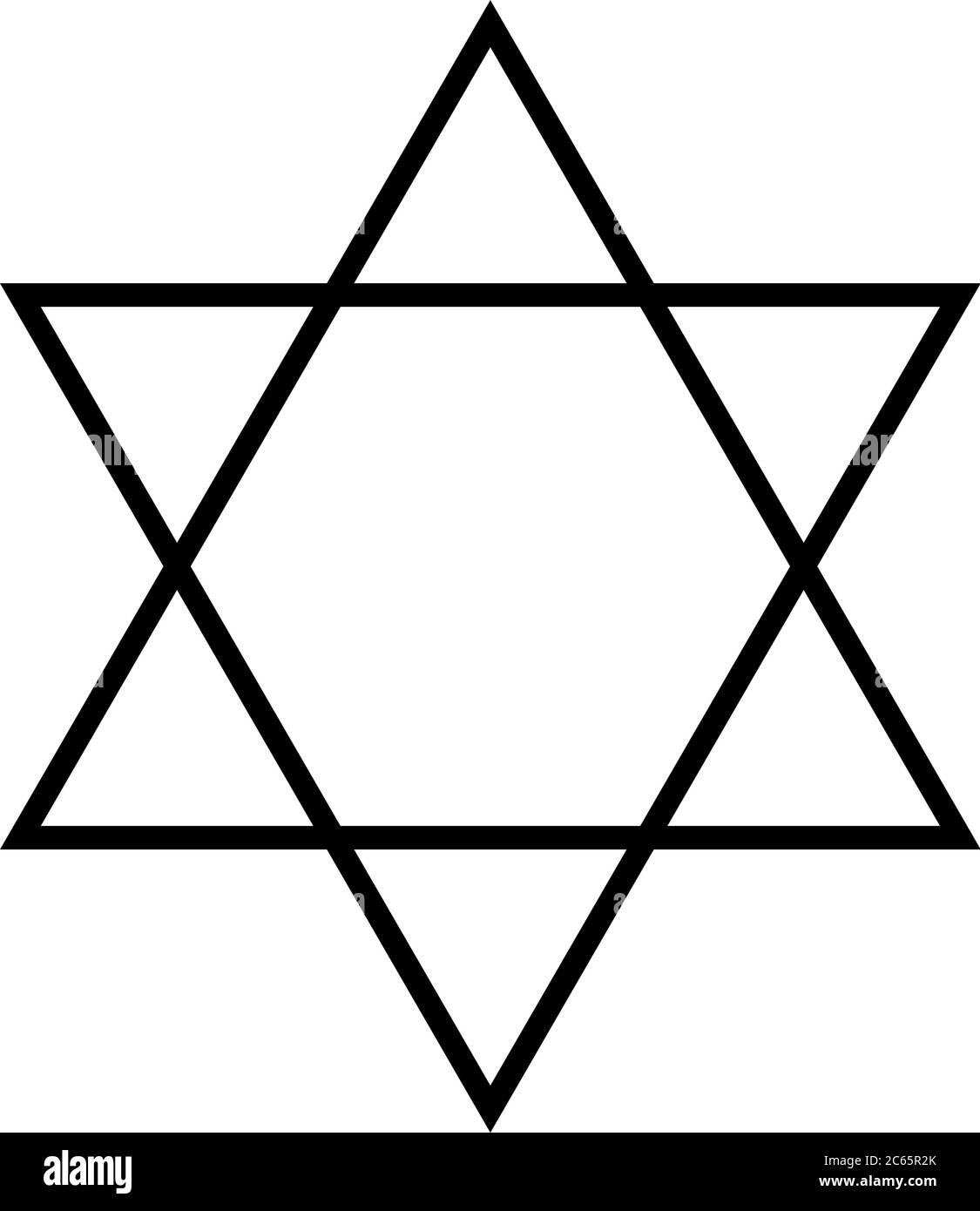 Star of David. Hexagramm. Symbol der jüdischen Identität und des Judentums. Einfache flache dünne schwarze Abbildung. Stock Vektor