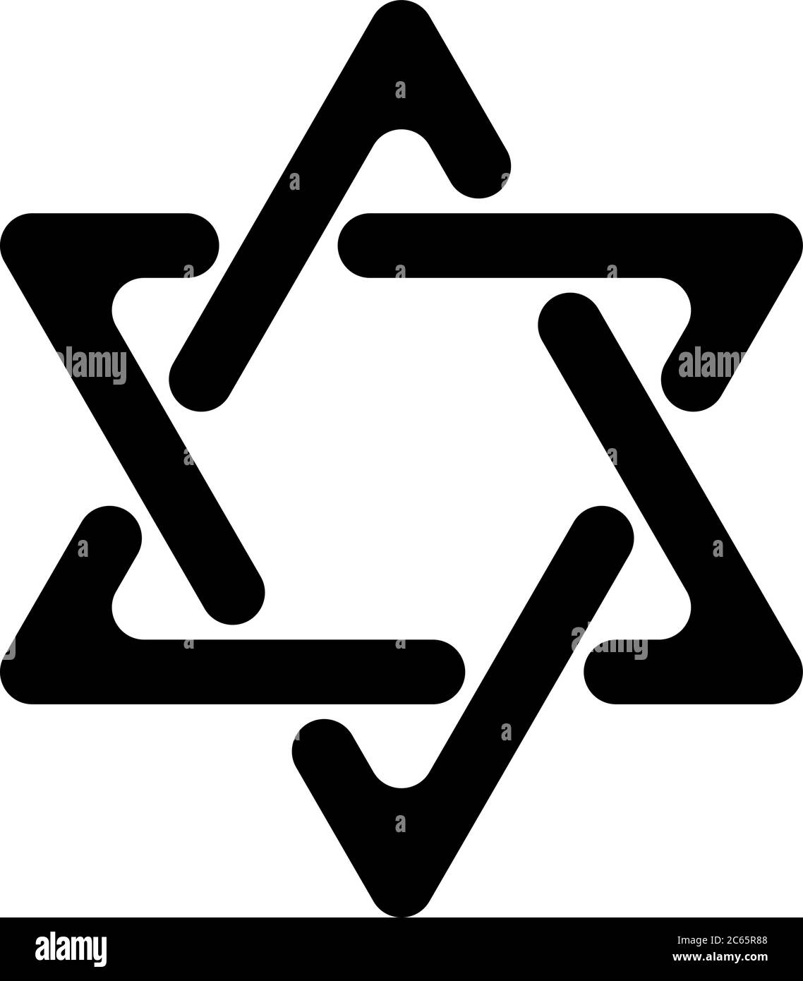 Star of David. Hexagramm. Symbol der jüdischen Identität und des Judentums. Einfache flache schwarze Illustration mit abgerundeten Ecken. Stock Vektor