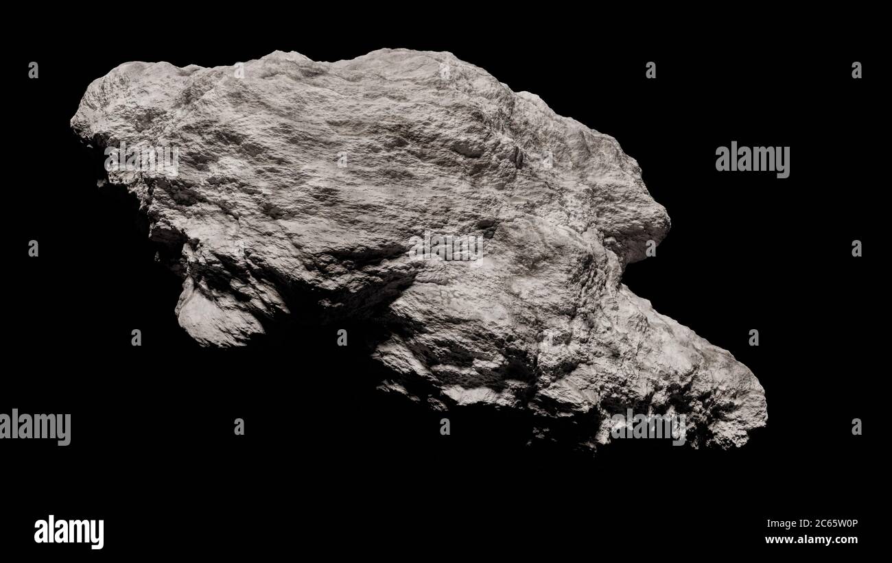 Asteroid isoliert auf schwarzem Hintergrund Stockfoto