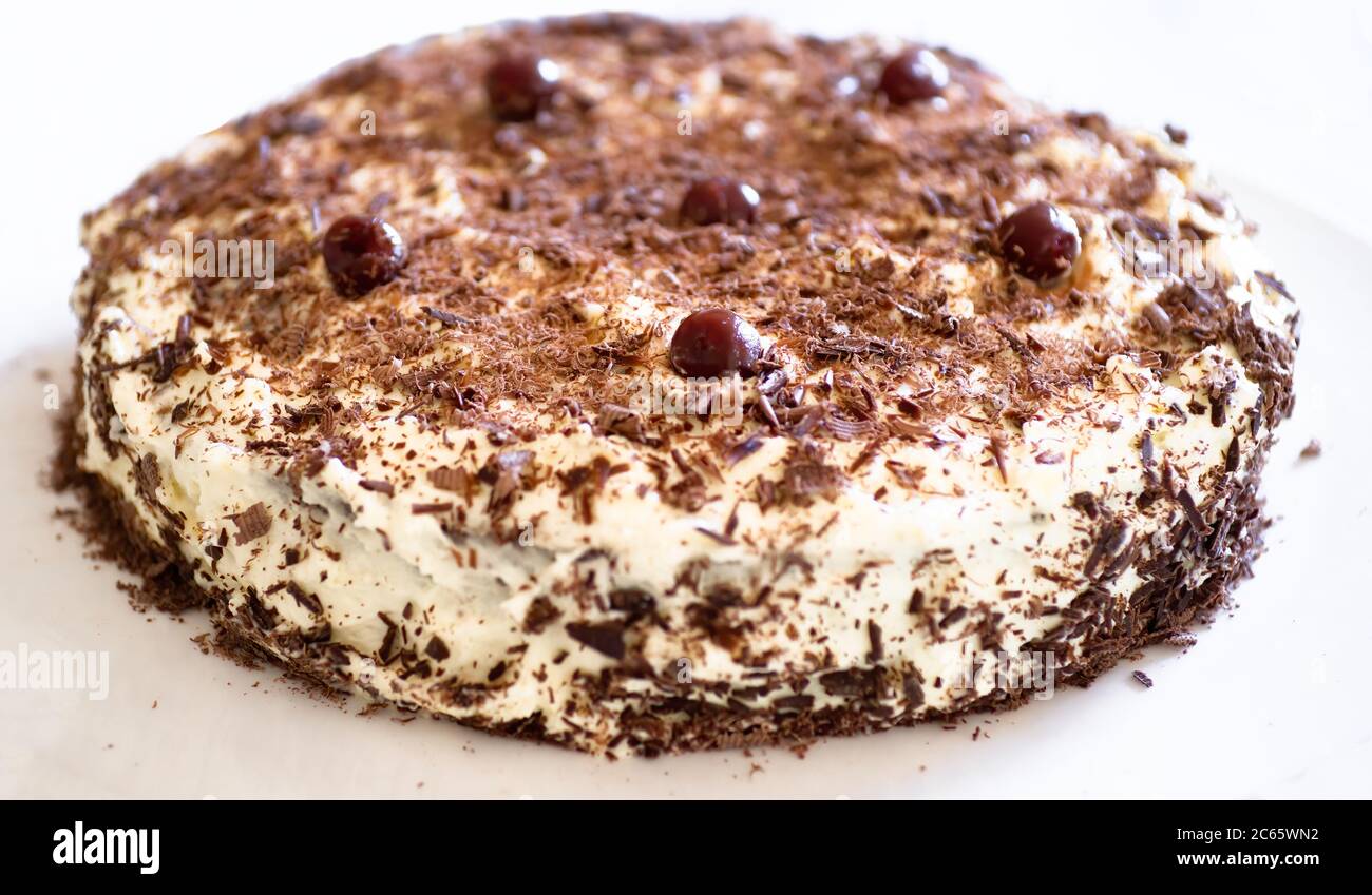 Französische Schokolade und Sahne Kuchen (Schwarzwälder Kuchen) Stockfoto