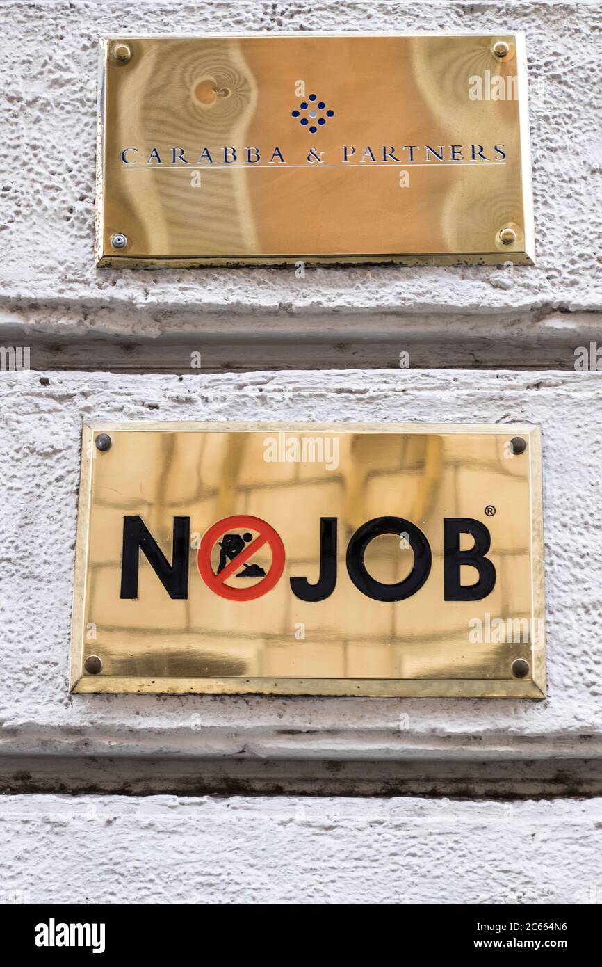 Nein Jobsign und Firmenzeichen der Kanzlei Carraba & Partners in Rom, Italien Stockfoto