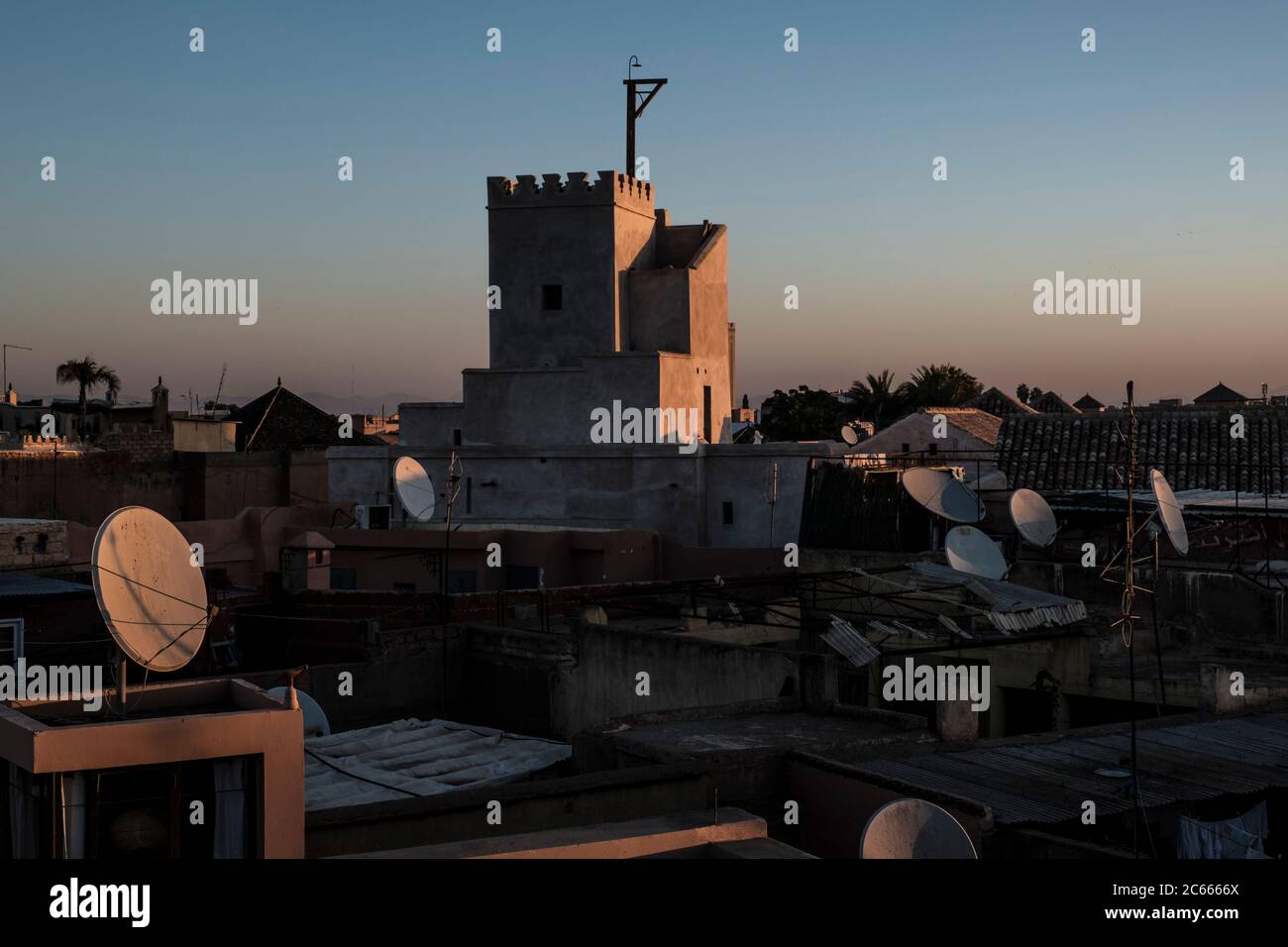 Abendblick über die Dächer von Marrakesch, Marokko Stockfoto