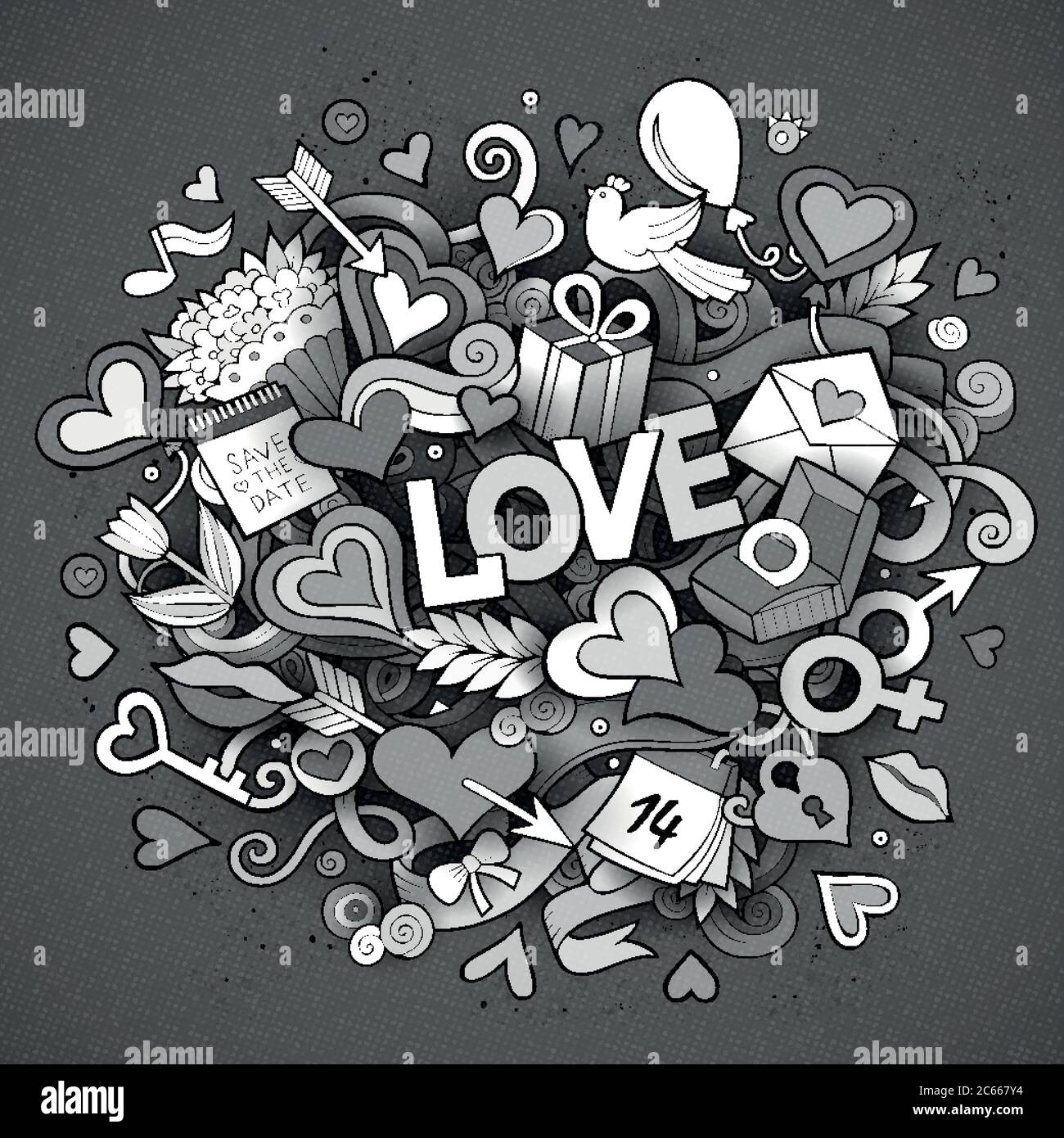 Cartoon Vektor Hand gezeichnet Doodle Liebe Illustration Stock