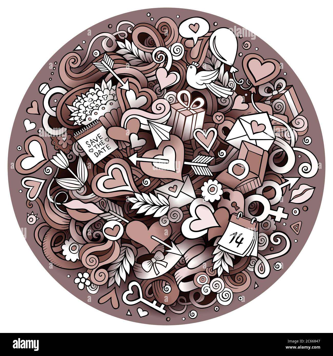 Cartoon Vektor Hand gezeichnet Doodle Liebe Illustration Stock