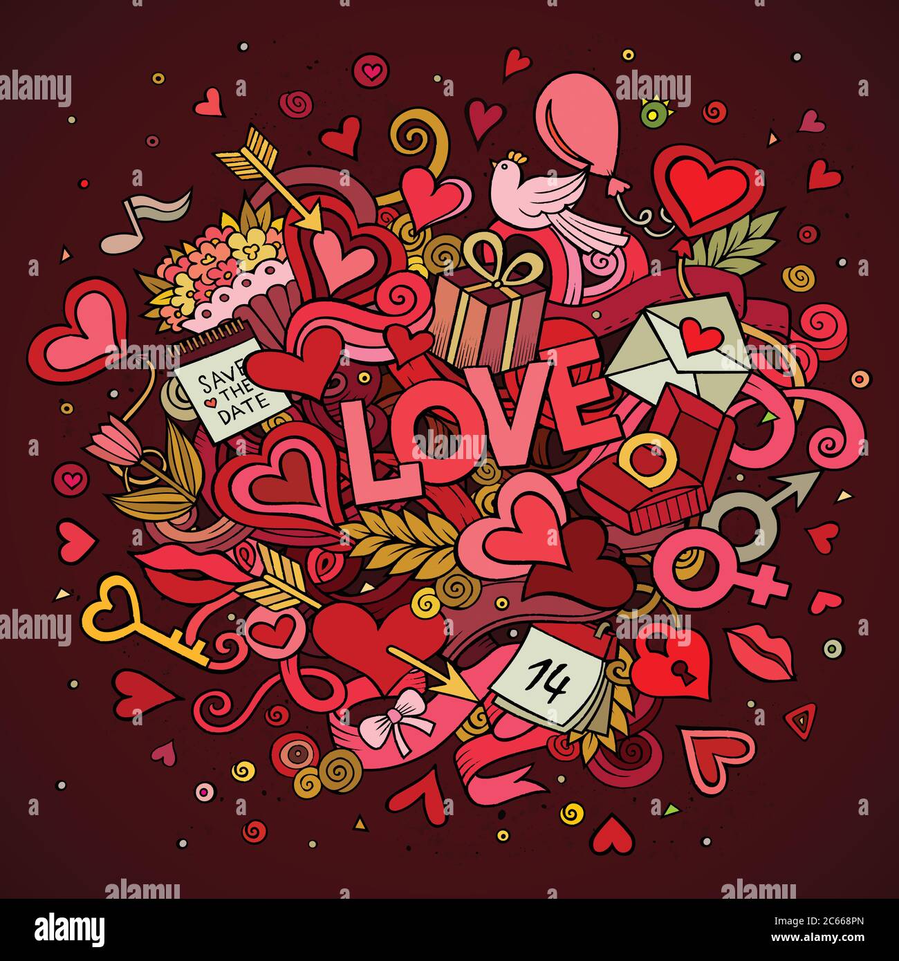 Cartoon Vektor Hand gezeichnet Doodle Liebe Illustration Stock