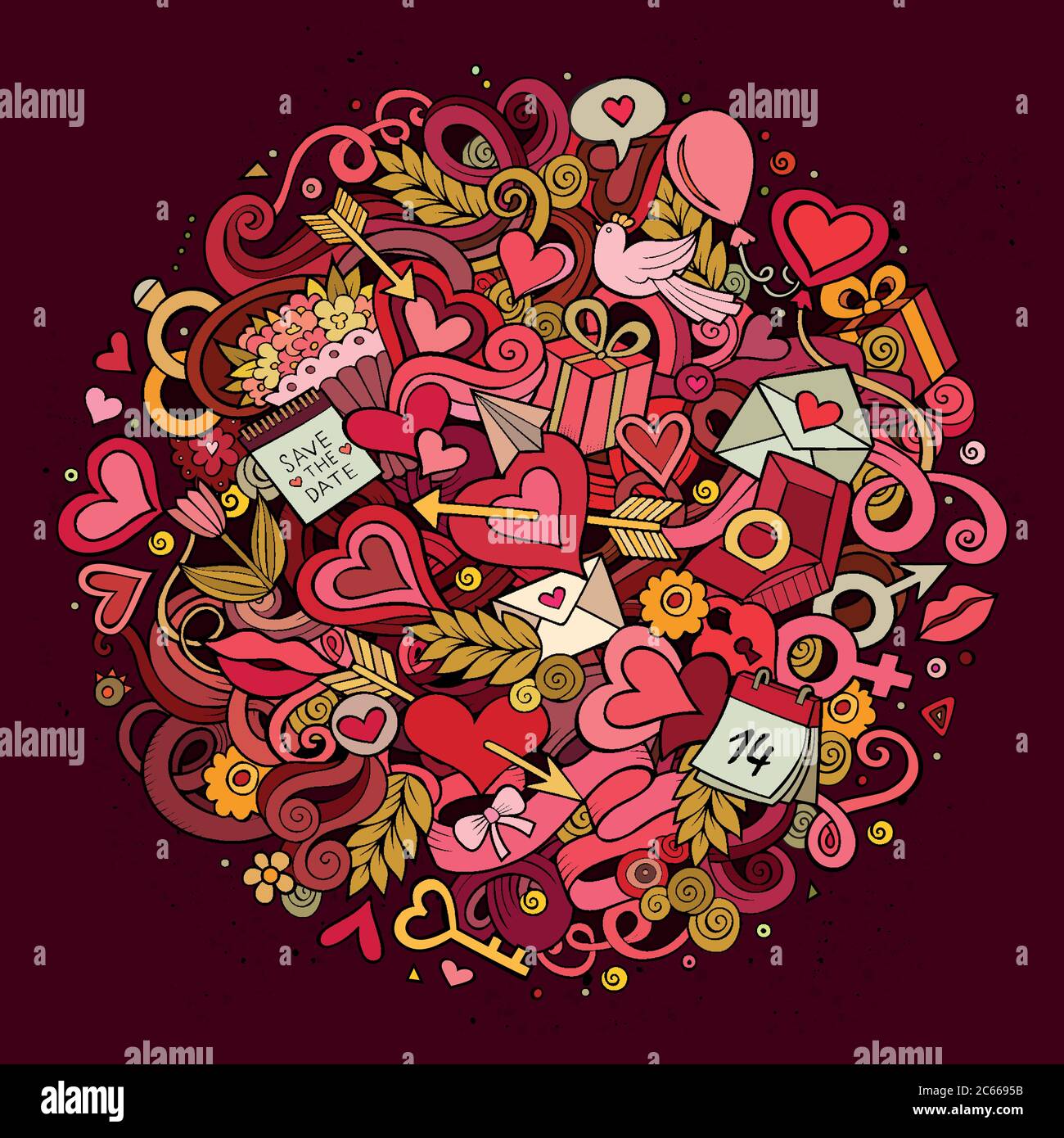 Cartoon Vektor Hand gezeichnet Doodle Liebe Illustration Stock