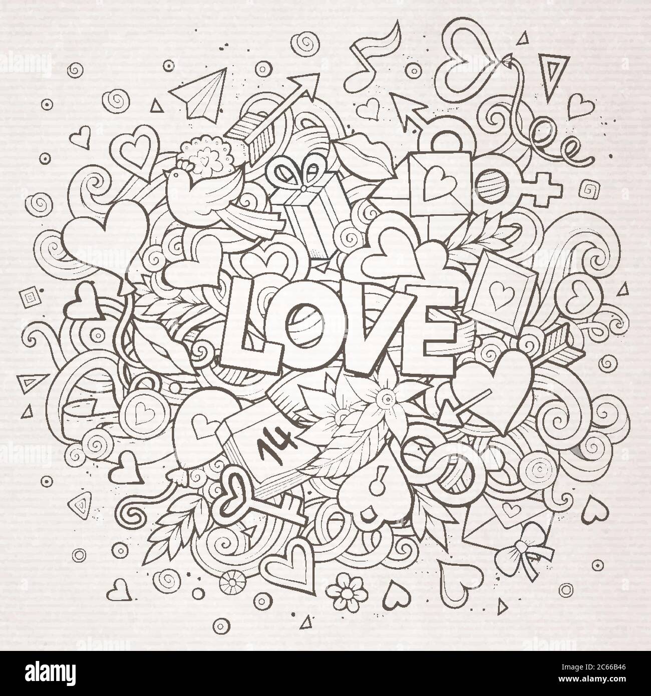 Cartoon Vektor Hand gezeichnet Doodle Liebe Illustration Stock