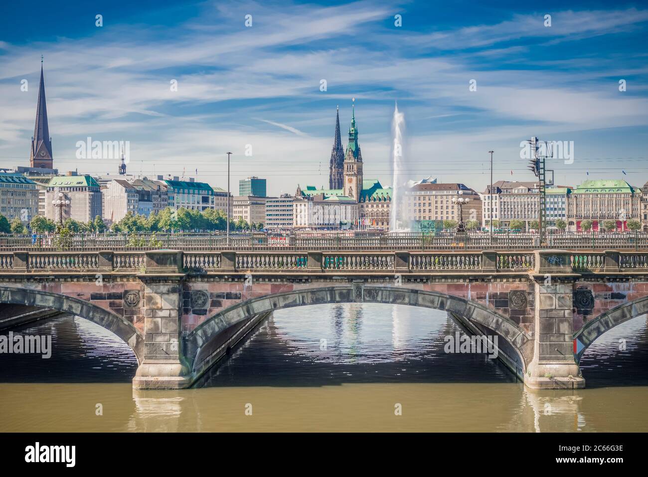 Deutschland, Hamburg, Alster, Rathaus, Nikolaikirche, Binnenalster Stockfoto