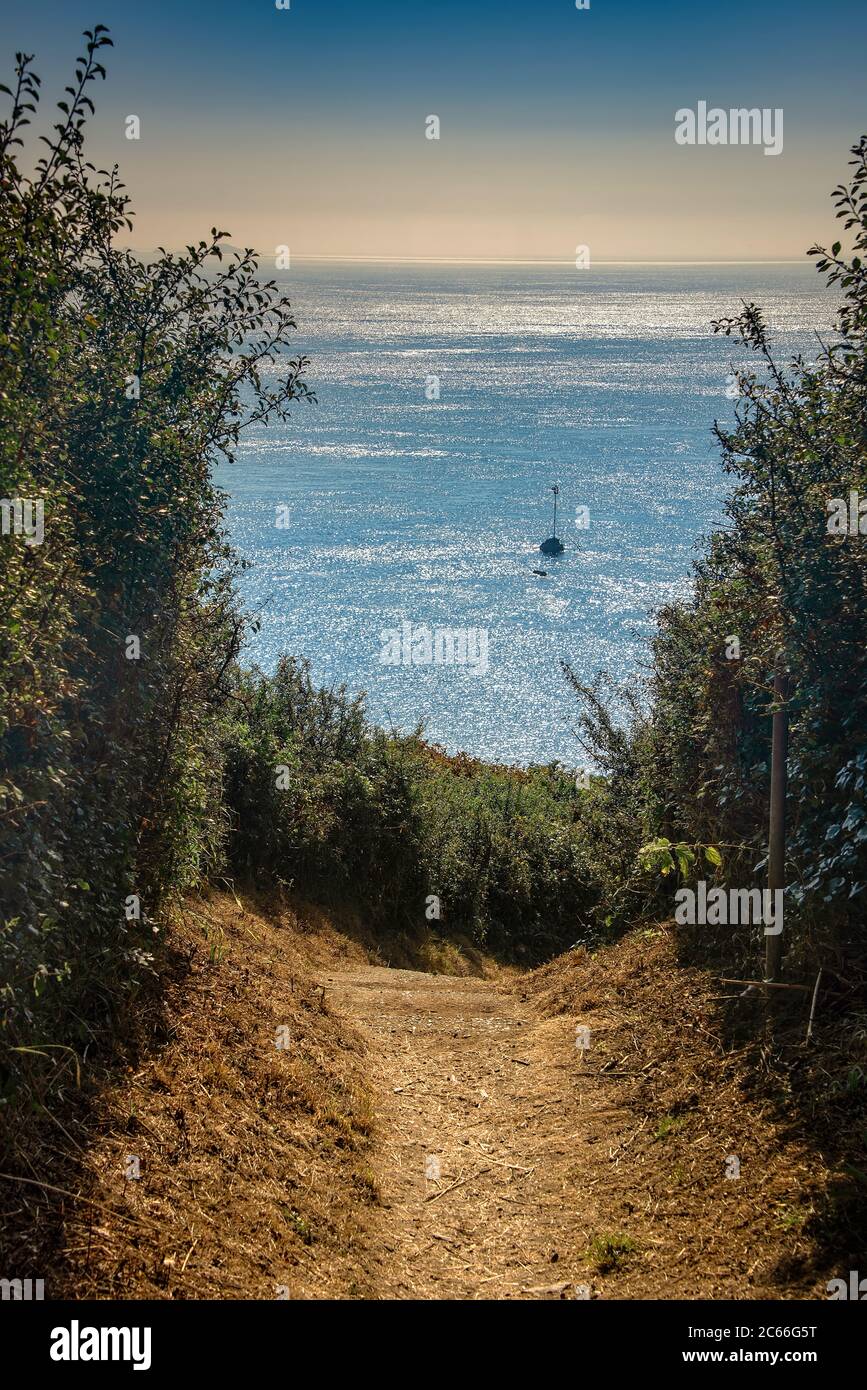Wanderweg am Jerbourg Point, oder Halbinsel, ist der südöstliche Punkt des Ballwich von Guernsey im Ärmelkanal. Stockfoto