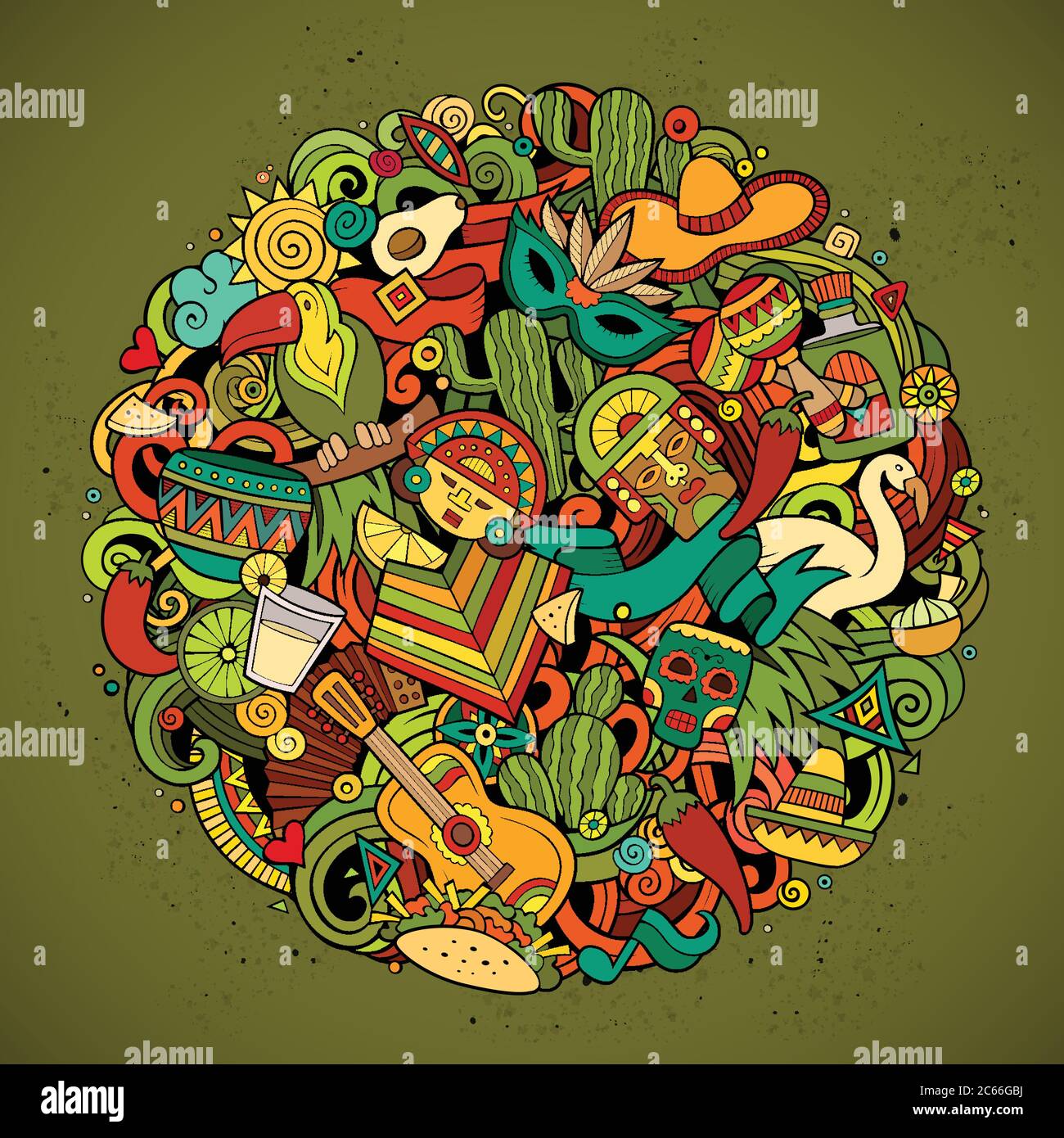 Cartoon Vektor Hand gezeichnet Doodle lateinamerikanische Illustration Stock Vektor
