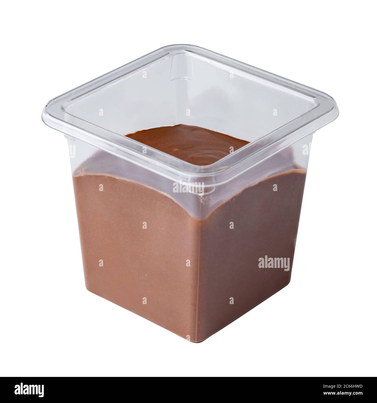 Mousse Dessert in Take Away Plastikbecher isoliert auf weiß Stockfoto