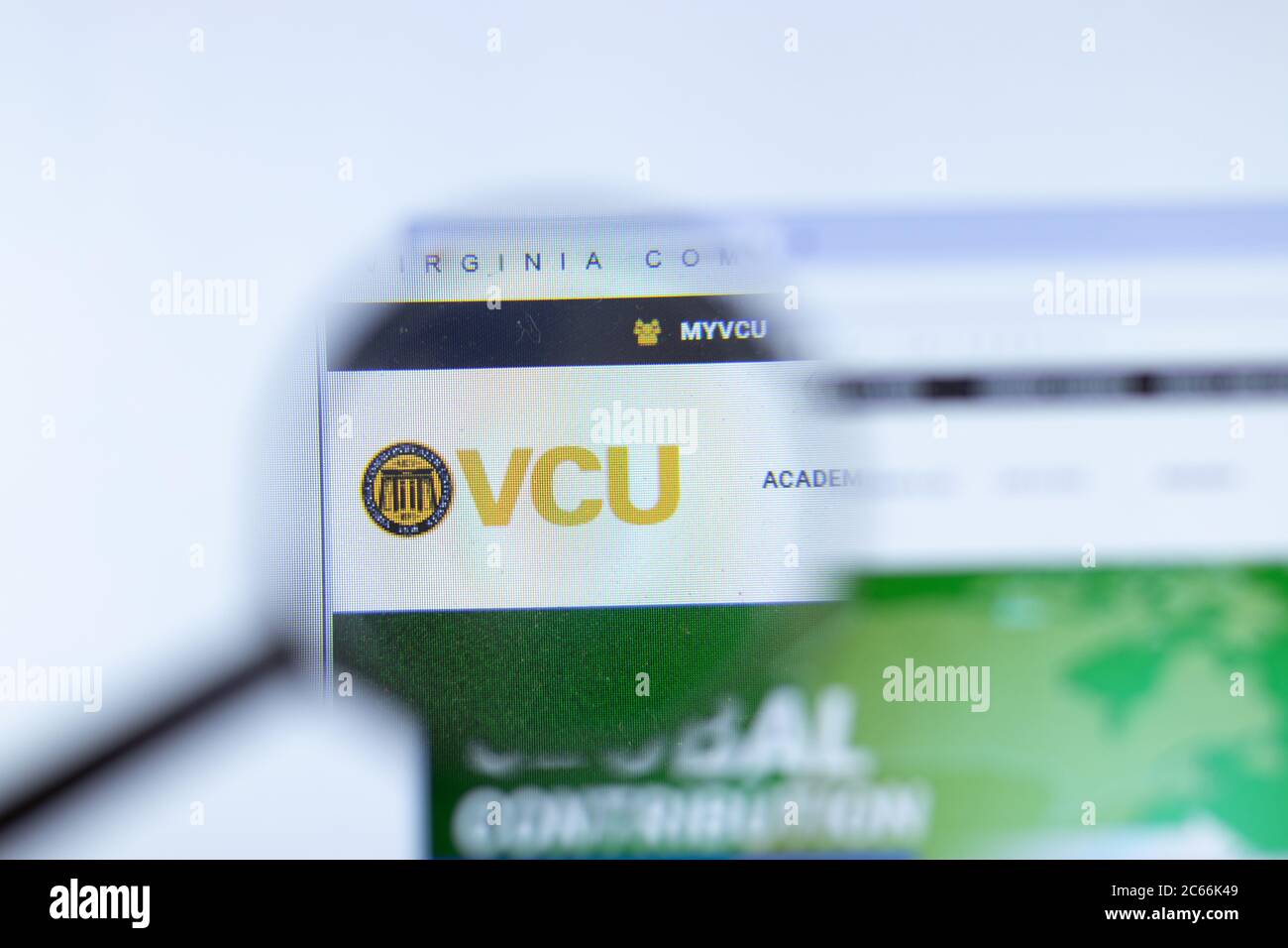 Moskau, Russland - 1. Juni 2020: Website der Virginia Commonwealth University mit Logo, illustrative Editorial Stockfoto