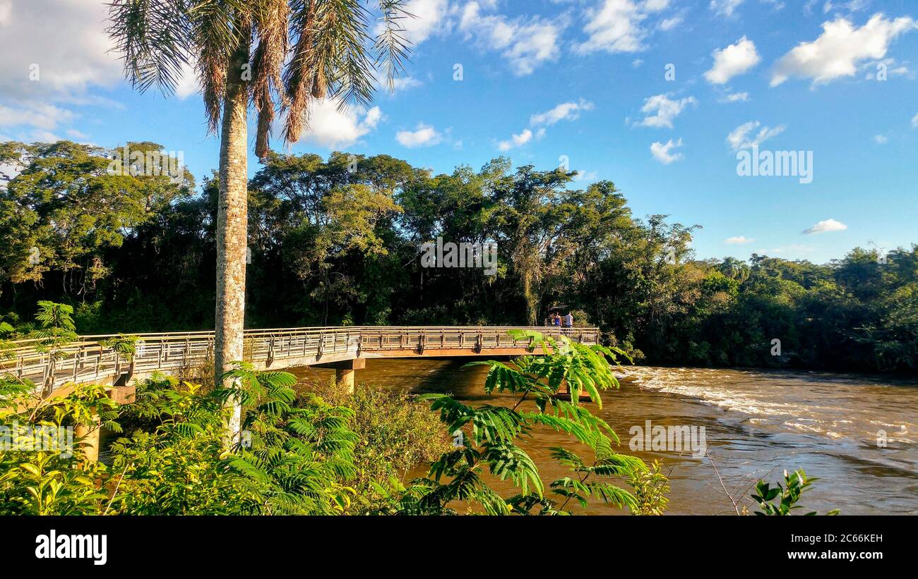 Promenade über den Fluss im Iguacu Nationalpark, Argentinien Stockfoto